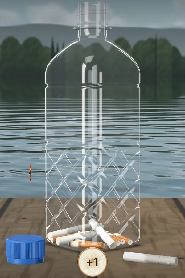 App screenshot: the bottle in the Fishing scene