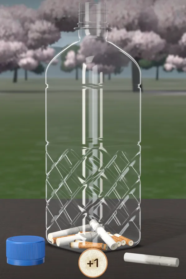 App screenshot: the bottle in the Cherry blossom scene